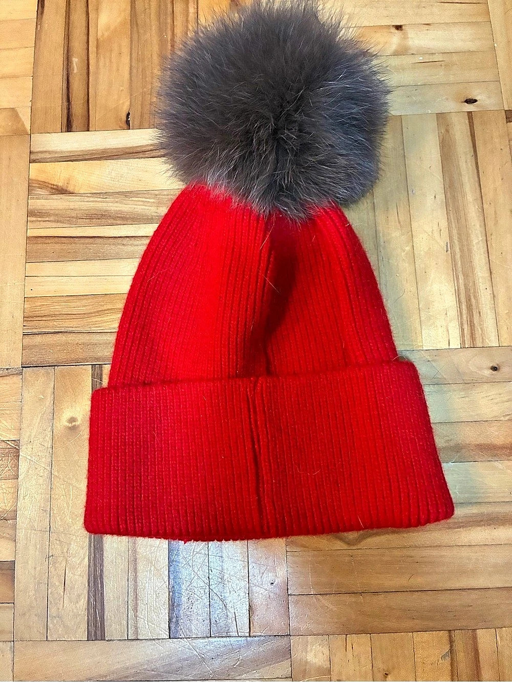 Red Knit Pom-Pom Hat Like New